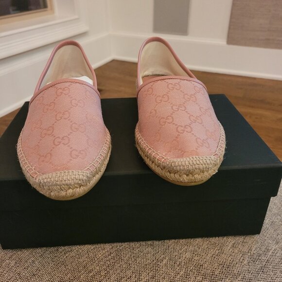 Gucci GG Canvas and Leather Pink Espadrilles Size 41 - Picture 2 of 14